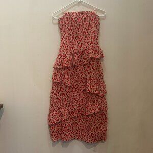 ASTR the Label Asymmetrical Tiered Ruffle Midi Dress